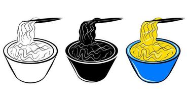 Nudelsuppe-Icon-Set. flache Vektorgrafik. Logo oder Verpackungsdesignelement. Umrissskizze Doodle-Stil-Zeichnung. vektor