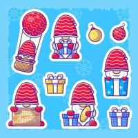 süße gnome frohe weihnachten aufkleber eingestellt. Sammlung flacher Illustrationen vektor