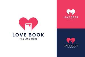 kärlek bok negativ utrymme logotypdesign vektor