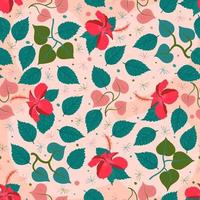 sich wiederholendes Allover-Vektorfliesenmuster von Hibiskus rosa Sinensis. schöner farbiger Brocken für Textilien, Teppich, Seesack, Nackenrolle, Polster etc. vektor