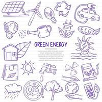 grön energi doodle handritad med konturstil på pappersböcker linje vektor