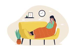 ein krank Frau beim Sofa Illustration vektor