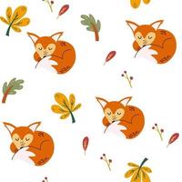 Schlaffuchs nahtloses Muster. Herbstblätter. ehrfürchtiger Waldhintergrund in den hellen Farben. perfekt für Textil-, Tapeten- oder Druckdesign. Hand zeichnen Vektor-Illustration. vektor