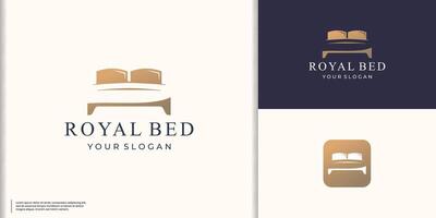 Negativ Raum Bett Symbol unterzeichnen. königlich Bett Logo Inspiration mit golden Farbe branding Vektor Illustration