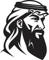 Regal Profil monochromatisch Emblem mit Arabisch Mann im schwarz Vektor kulturell Souveränität schwarz Symbol präsentieren Arabisch Mann Logo Design im Vektor