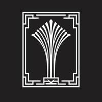Luxus Verschmelzung glatt Vektor Logo Design mit Kunst Deko Rahmen Kunst enthüllt schwarz Emblem präsentieren Kunst Deko Rahmen im einfarbig