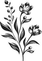 Blumen- Tapisserie monochromatisch Emblem illustrieren botanisch Elemente Blütenblätter im noir glatt schwarz Symbol präsentieren Vektor Blumen- Design