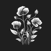 naturer symfoni elegant vektor logotyp design med svart blom botanisk skönhet svartvit emblem terar elegant blommig design