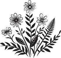 verzaubert blüht elegant schwarz Vektor Logo mit Blumen Blumen- Tapisserie monochromatisch Emblem von botanisch Elemente