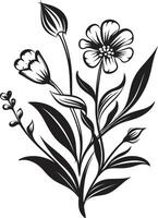 förtrollade blooms elegant svart vektor logotyp med blom blommig gobeläng enfärgad emblem av botanisk element