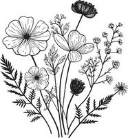 Blumen- Eleganz schwarz Vektor Logo Design mit botanisch blüht glatt Blütenblätter monochromatisch Symbol präsentieren botanisch Blumen- Design