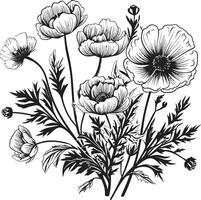 blommar i harmoni enfärgad vektor logotyp, svart blom skulpterad kronblad elegant svart ikon, botanisk design