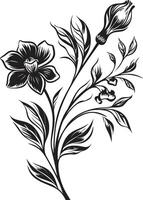 Gelassenheit im schwarz glatt Symbol mit botanisch Blumen- Design unendlich Blüten monochromatisch Emblem mit Vektor Logo im schwarz