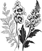 blühen Tapisserie schick Vektor Logo illustrieren zeitlos schwarz Blumen Blumen- Symphonie glatt schwarz Symbol mit einfarbig botanisch Eleganz