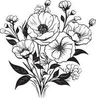 geformt Blütenblätter elegant schwarz Symbol mit einfarbig botanisch Blumen flüstert von Natur schick Vektor Logo mit schwarz botanisch Charme