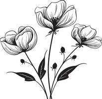 gåtfull bukett svart emblem terar botanisk blommig design blommar i harmoni enfärgad vektor logotyp med svart blom