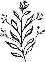 botanisk skönhet svartvit emblem illustrerar svart blommig design viskar av natur elegant ikon med vektor logotyp av botanisk blom