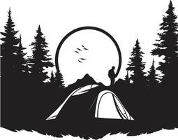 robust Expedition glatt schwarz Camping Symbol illustrieren Naturen Anruf Serenade von das Kiefern einfarbig Emblem zum Nachtzeit Camping vektor