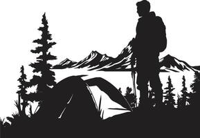 oländig vildmark elegant svart camping logotyp design vektor ikon naturer kallelse svartvit emblem för camping och utforskning
