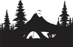 Sternenlicht Campingplatz glatt schwarz Symbol mit Vektor Logo zum Camping Glückseligkeit holzig Wanderer elegant Emblem illustrieren schwarz Camping Abenteuer