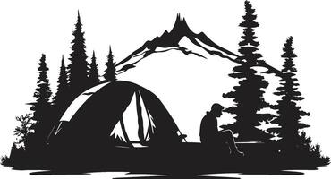 Fernweh Oase schick Camping Symbol illustrieren schwarz Vektor Design in das Wald elegant schwarz Symbol mit Vektor Logo zum Camping