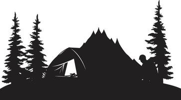 Sternenlicht Heiligtum schwarz Vektor Camping Logo Design Symbol zum Nachtzeit Glückseligkeit Fernweh Oase schick Camping Symbol illustrieren schwarz Vektor Design