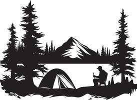 Naturen Symphonie schwarz Vektor Logo Design Symbol zum Camping Glückseligkeit Mondschein Wiese schick Camping Symbol im monochromatisch schwarz