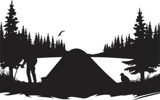 camping eskapad elegant svart ikon visa upp vektor logotyp design berg majestät elegant enfärgad emblem för utomhus- entusiaster