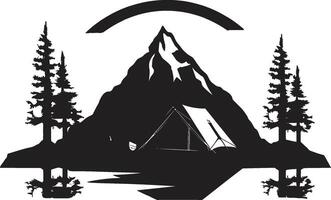 Sternenlicht Heiligtum schwarz Vektor Camping Logo Design Symbol zum Nachtzeit Glückseligkeit Fernweh Oase schick Camping Symbol illustrieren schwarz Vektor Design