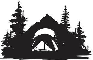 Naturen Symphonie schwarz Vektor Logo Design Symbol zum Camping Glückseligkeit Mondschein Wiese schick Camping Symbol im monochromatisch schwarz