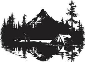 unter das öffnen Himmel schwarz Vektor Logo Design zum Camping Glückseligkeit wegweisend Abenteuer schick Camping Symbol im monochromatisch schwarz