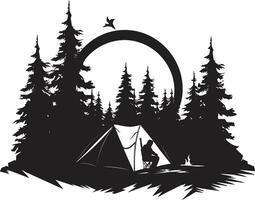 oländig expedition svartvit emblem för vildmark entusiaster under de öppen himmel svart vektor logotyp design för camping salighet