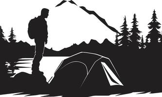 camping salighet elegant svart vektor logotyp design ikon skymning reträtt svartvit emblem illustrerar svart camping äventyr