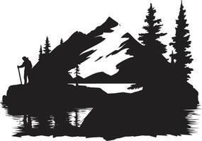 skymning reträtt elegant emblem illustrerar svart camping äventyr vildmark viskar svart vektor logotyp design ikon för utomhus- entusiaster