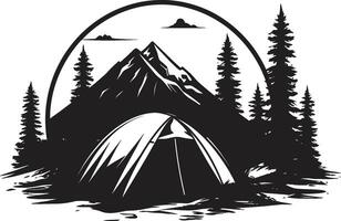 camping konstellationer elegant enfärgad emblem för natt äventyr rustik reträtt svart vektor logotyp design ikon för natur älskande