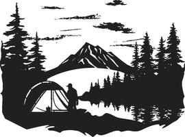 Wildnis flüstert schwarz Vektor Logo Design Symbol zum draussen Enthusiasten robust Expedition schick Camping Symbol im monochromatisch schwarz