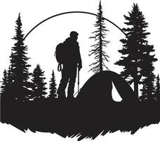 woodsy vandrare elegant emblem för svartvit camping entusiaster camping konstellationer vektor logotyp design i chic svart