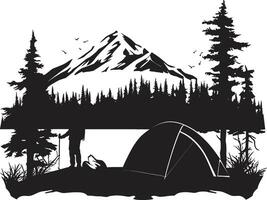 holzig Wanderer schick Camping Symbol im monochromatisch schwarz Camping Sternbilder elegant schwarz Symbol mit Vektor Logo