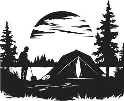 Camping Eskapade elegant schwarz Symbol präsentieren Vektor Logo Design Berg Majestät glatt Emblem zum einfarbig Camping Enthusiasten