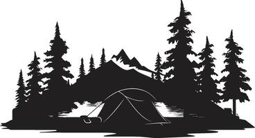 Lagerfeuer Chroniken schwarz Vektor Logo Design Symbol zum abenteuerlich Seelen Naturen Symphonie elegant schwarz Symbol mit Vektor Camping Design