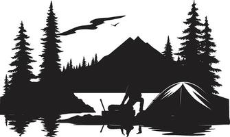 stjärnbelyst campingplats svart vektor logotyp design ikon för vildmark reträtt woodsy vandrare chic camping ikon i enfärgad svart