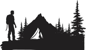 in das wild elegant schwarz Symbol illustrieren draussen Vektor Design Berg Majestät einfarbig Emblem zum Nachtzeit Camping Abenteuer