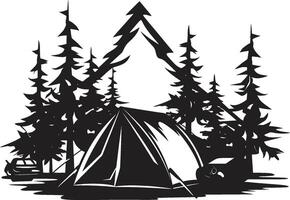 skymning reträtt svart vektor logotyp design ikon för vildmark entusiaster vildmark reslust elegant svart vektor camping logotyp ikon