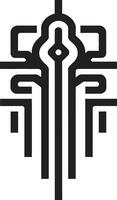 techno trådar elegant cybernetiska emblem i svartvit design neuralt netto elegans elegant abstrakt ikon terar cybernetiska vektor