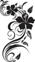 opulent Orchideen glatt schwarz Logo Design mit dekorativ Ecken Blumen- Glanz schick Vektor Emblem Hervorheben dekorativ Ecken