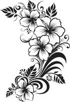 invecklad kronblad elegant emblem terar dekorativ blommig design i svart förtjusande flätar ihop sig chic vektor logotyp med dekorativ hörn