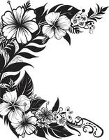 Blumen- Fantasie einfarbig Emblem mit dekorativ Blumen- Ecken schick Reben glatt schwarz Symbol mit dekorativ Ecken vektor