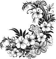 botaniska salighet elegant vektor emblem terar dekorativ blommig design evig elegans chic svart ikon med dekorativ hörn