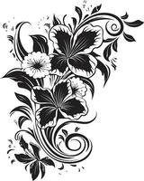 blühen Eleganz schick Vektor Emblem mit dekorativ Ecken botanisch Glückseligkeit elegant schwarz Logo Design mit dekorativ Blumen- Ecken