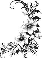 botaniska gränser chic svart vektor emblem med dekorativ hörn invecklad inlägg elegant emblem highlighting dekorativ blommig hörn